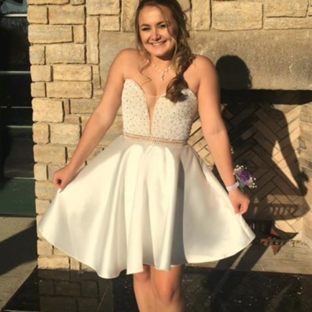 Short white pearl homecoming dress